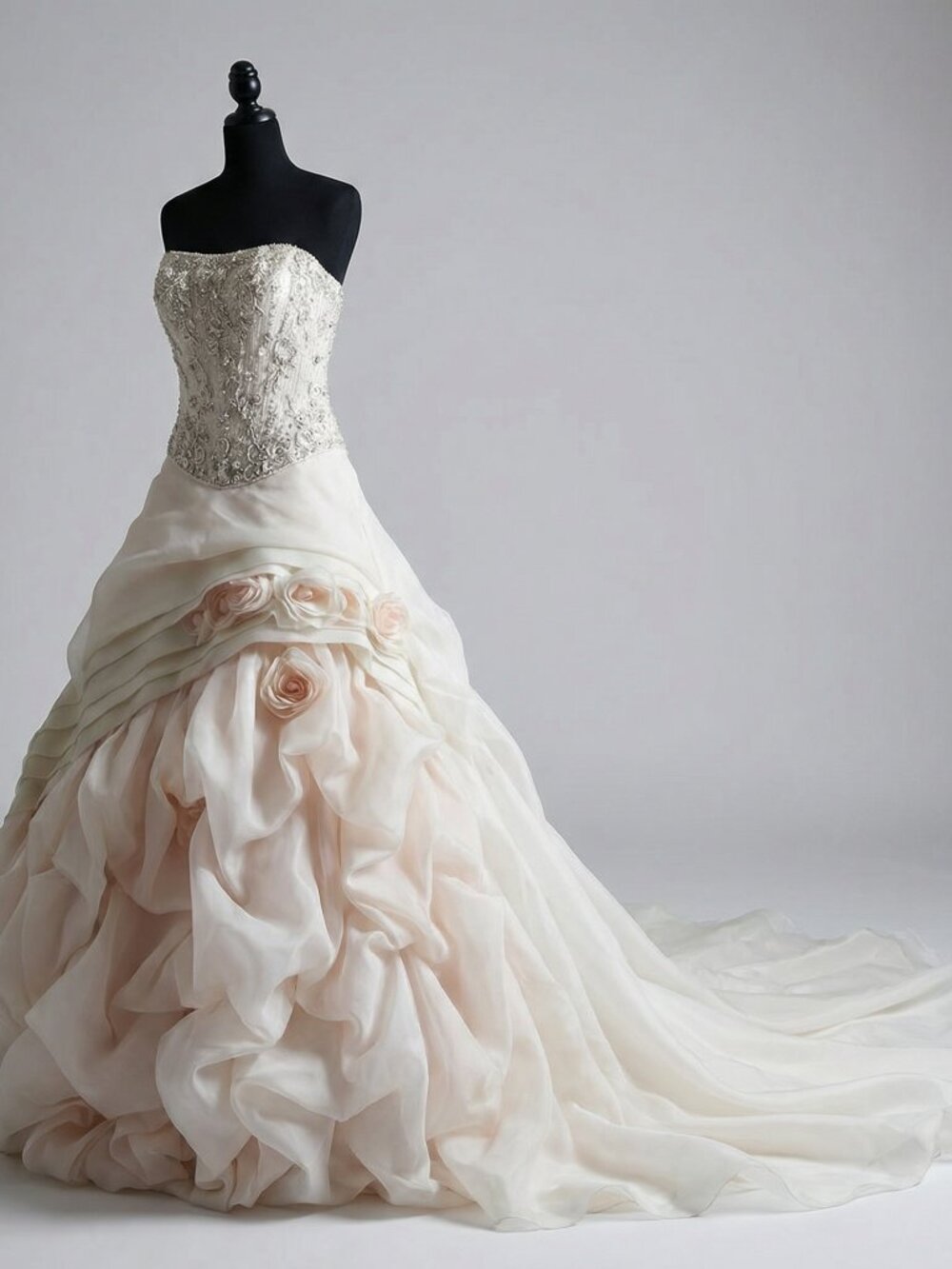 👑Gorgeous Beaded Bridal Gown Couture Designer Flowers Rhinestones Wedding Dress